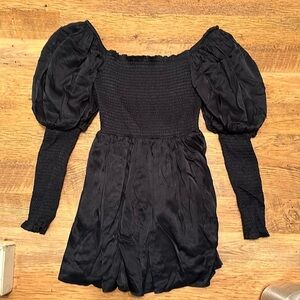 LPA Black Puff Long Sleeve Square Neck Formal Dress EE